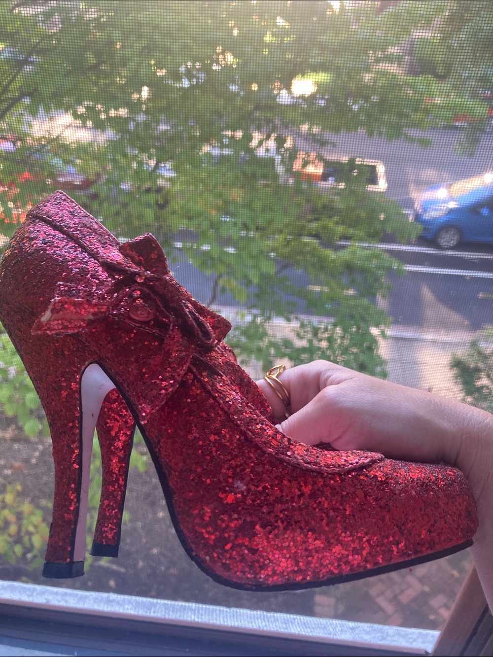Red Glitter Bow High Heel Pump for Women